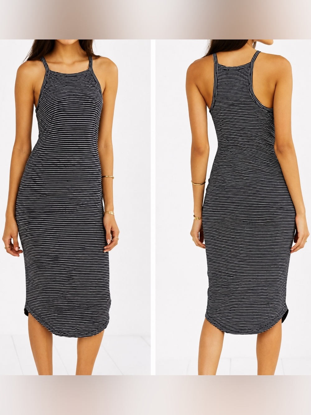 Urban Outfitters Black & White Striped Racerback Midi Dress